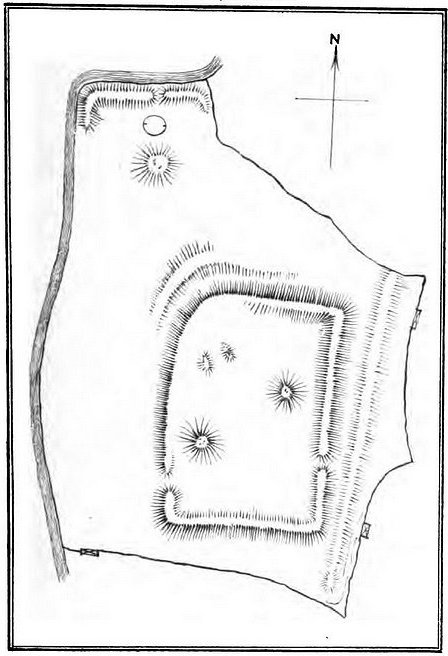 A plan of the earthworks at Castle Hill, made by F.T. Mott in 1891.